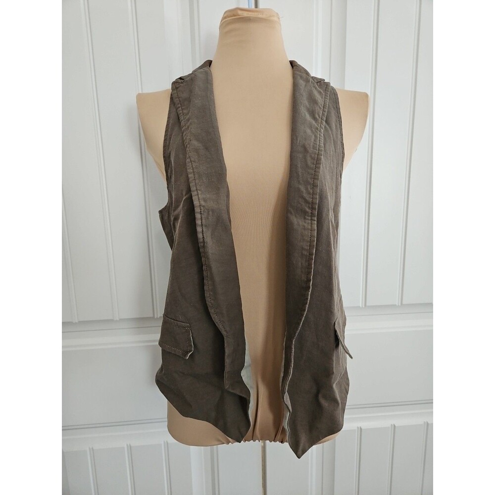 Zara Basic Brown Open Front Vest Size L Lined Academia Preppy Classic